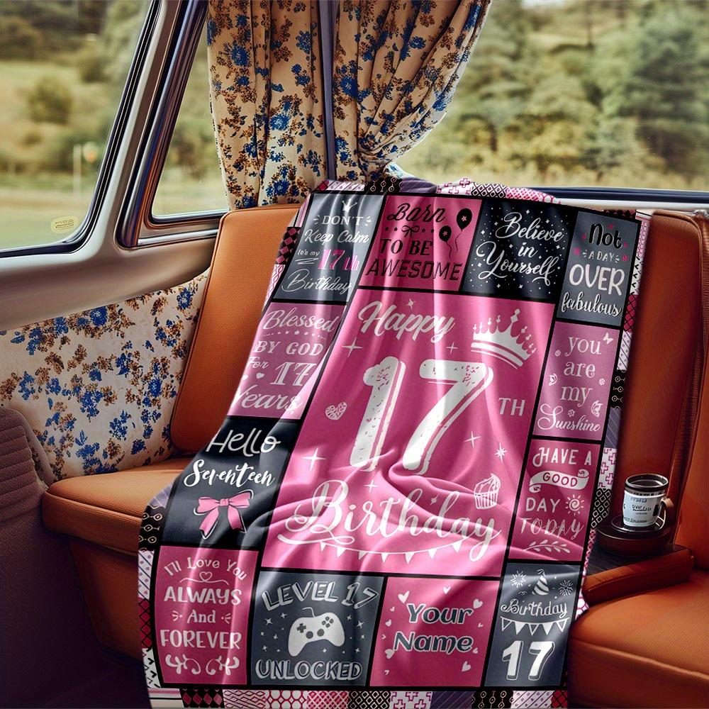 Happy 17Th Birthday Blanket Personalized Name Soft Comfortable Stylish Blanket Car Blanket Perfect For Travel Camping Outdoor Home Suitable For All