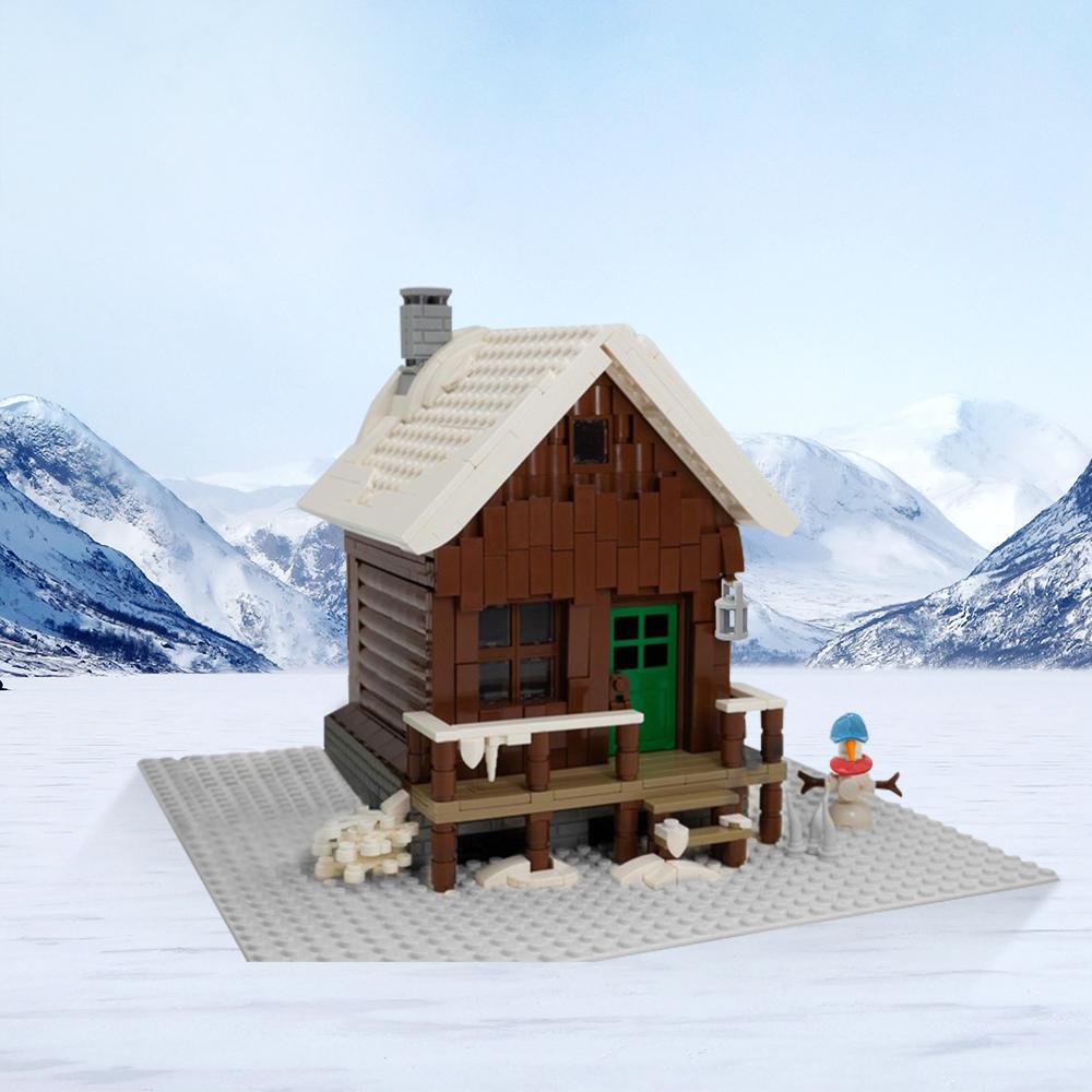 Gobricks MOC Снежный Зимний Домик Модель из Кубиков Креативный Уличный Пейзаж Рождественский Дом Хижина Строительные Блоки Снежинка Дерево Игрушки