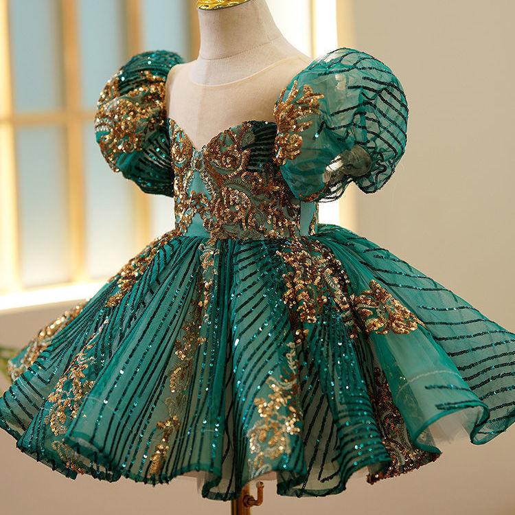 Детское платье на первый день рождения, платье принцессы для девочек, платье с цветочным узором для девочек, свадебное шоу, платье для выступлений на фортепиано для маленького хозяина, вечеринки по случаю дня рождения