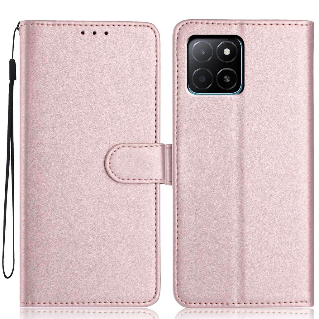 For Honor X5b Wallet Case with Strap/Multiple Card Slots Solid Color Leather Stand Phone Cover