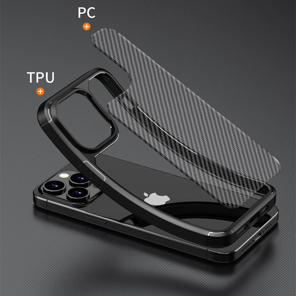 For iPhone 15 Pro Max Case Carbon Fiber Texture Anti-Scratch TPU+PC Back Cover