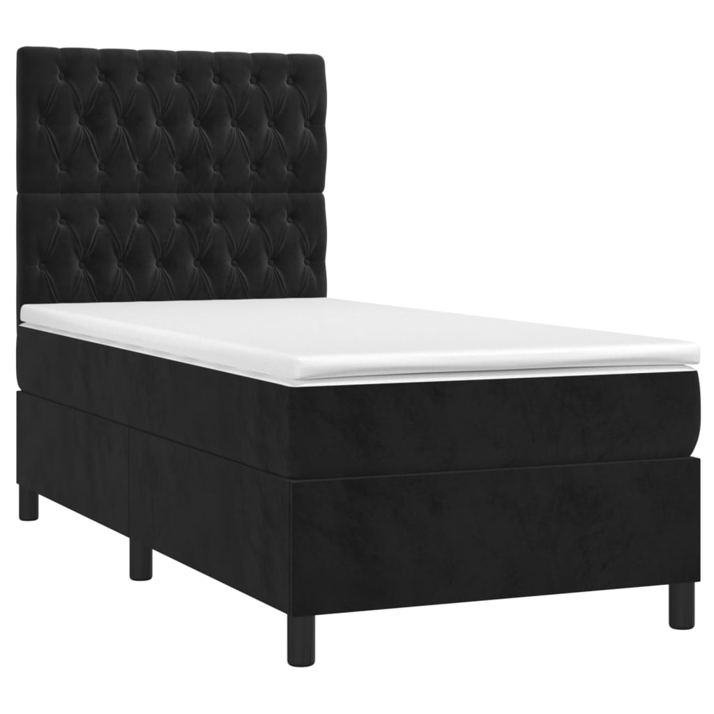 Vidaxl Łóżko Kontynentalne Z Materacem I Led, Czarny Aksamit 90X200 Cm
