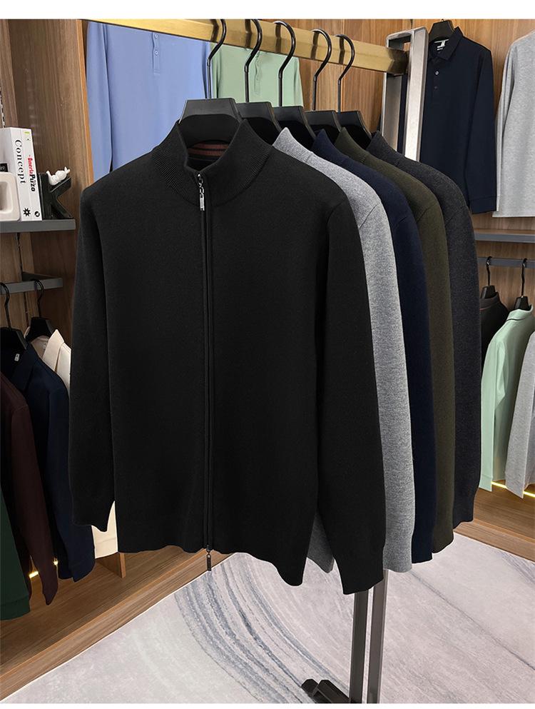 Haggis Men's 100% Wool Zipper Cardigan Sweater - Thick, Stand Collar, Autumn/Winter Style