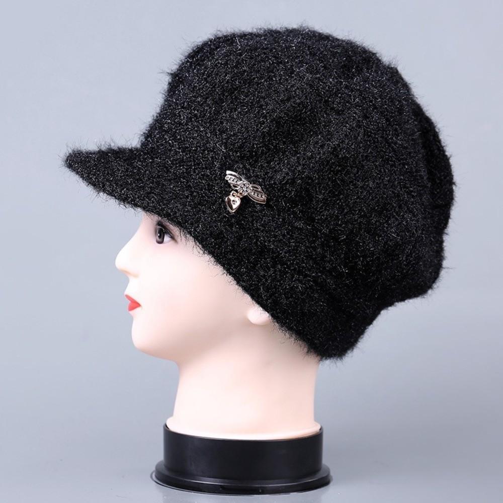 Fleece Lined Pumpkin Beret Hat Windproof Beanies Hat Ear Protection Cap for Middle Aged Women