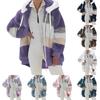 Women's Fashionable Plush Patchwork Zipper Pocket Hooded Long Sleeved Loose Warm Jacket