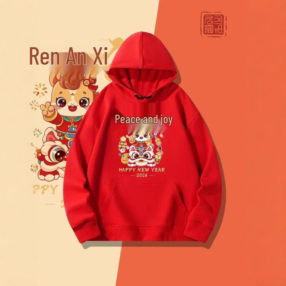 Новая модель толстовки со львом 2026: Мужская повседневная одежда Осень/Зима - Китайский Гонконгский Национальный Тренд - Унисекс