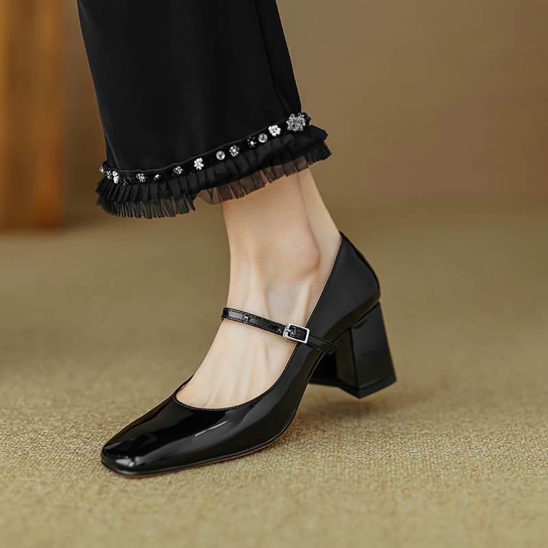 Krazing Pot Летняя обувь из натуральной кожи с квадратным носком на массивном каблуке, женские туфли Мэри Джейн с пряжкой и ремешком