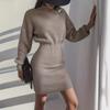 2024 High Collar Slimming Sweater Dress with Drop Shoulder Sleeves