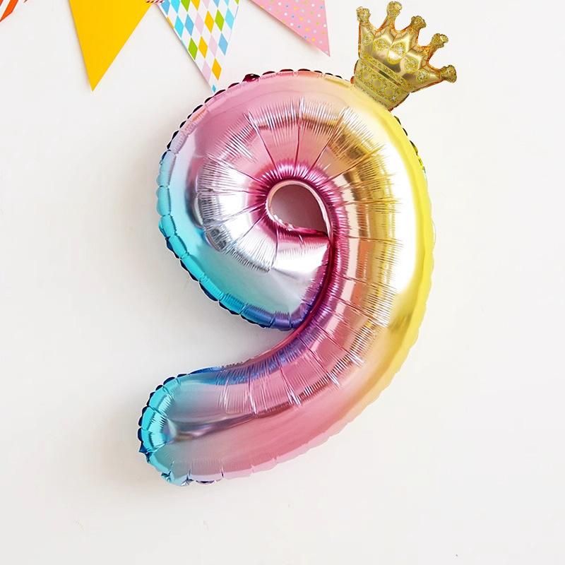 32 Inch Gradual Change Digital Rainbow Crown Aluminum Film Balloon, Children Boys And Girls Baby Birthday Party Background
