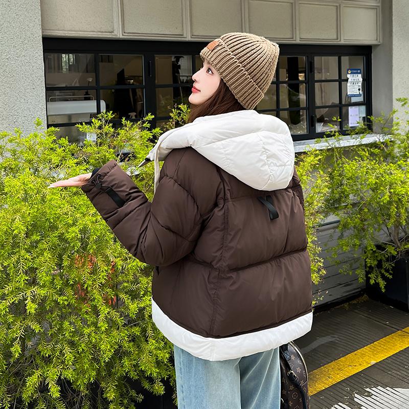 Осень-зима, утепленная теплая парка, женская повседневная милая однотонная Свободная куртка с капюшоном и большим карманом, верхняя одежда