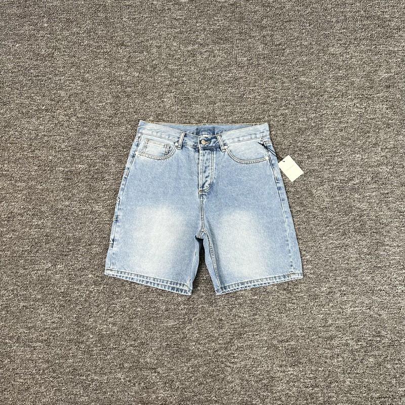 Mens Relaxed Fit Washed Denim Shorts - Streetwear Style Mid-Rise Stretch Cotton Blend Hip Hop Casual Wear