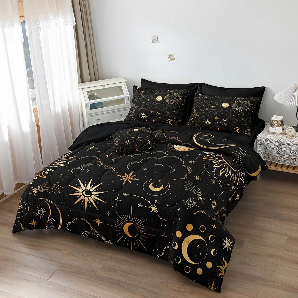 Black Golden Bedding Set Sun and Moon 3D Print  Large Bag Bedding Set Posy Bedding Set Mandela Quilt Cover 100% Soft Microfiber