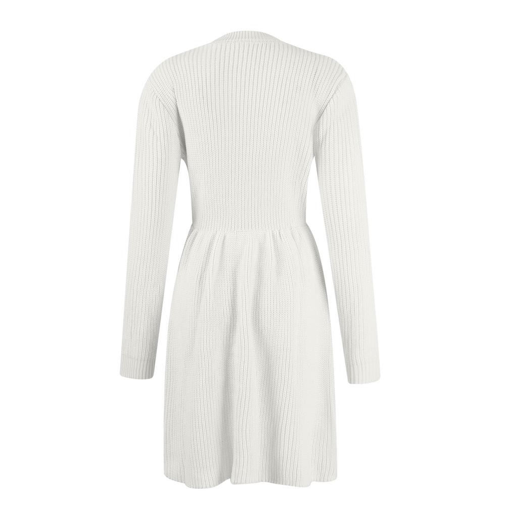 Женское и зимнее однотонное повседневное платье-свитер с круглым вырезом Babydoll