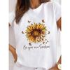Подсолнух Стиль Тренд Милая футболка Женская мода Базовая футболка Верхняя одежда Женская графическая футболка с коротким рукавом с принтом Одежда