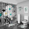 Butterfly Flower Printed Bathroom Shower Curtain Set Waterproof Shower Curtain Anti-Skid Rugs Carpet Toilet Lid Cover Bath Mat