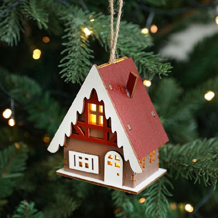 Wood Christmas Cabin with Light Elegant Christmas Village Wood Houses with Soft Lighting Indoor Decors Gift
