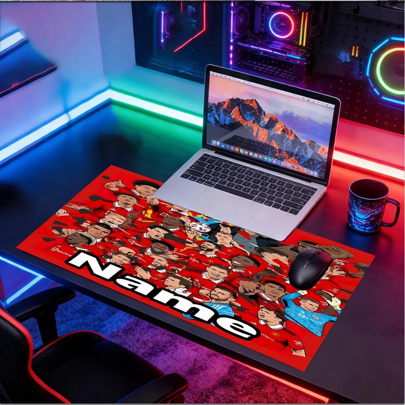 Custom Name Personalized Manchester Football F.C Pattern Mousepad, Laptop PC Desk Mat, Decorative Desk Mat for Home Keyboard Pad Gift