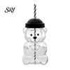Eco Friendly Sippy Cup Bear Shape with Straw Lid 500ml Heat-Resistant Glass Tumbler Reusable Cold for Iced Coffee Milk Tea Juice