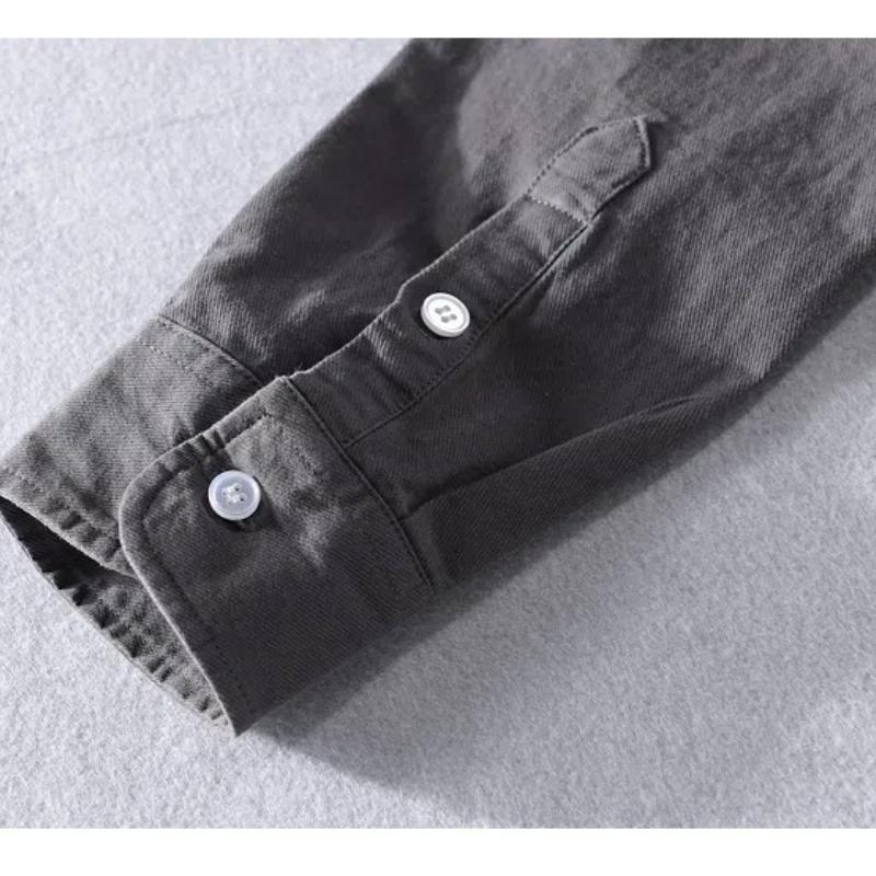 Весенне-летняя мужская рубашка с длинным рукавом в корейском стиле, молодежная повседневная рубашка из чистого хлопка для мужчин, однотонная рубашка с воротником-лацканами, пуговицами и карманом