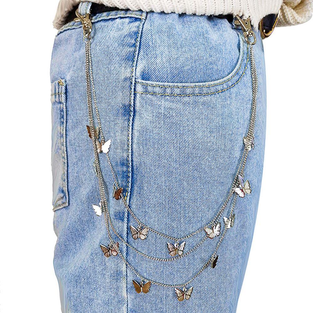 Rivet Gothic Waist Belt Jeans Chain Hip-Hop Pants Keychains Multi-Layer Butterfly Tassel