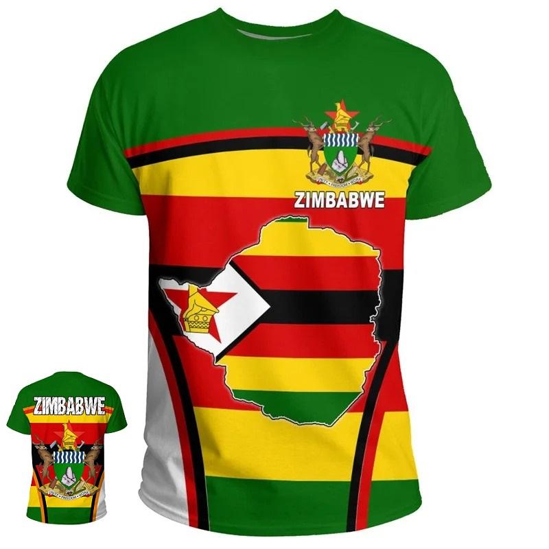 Летний топ с круглым вырезом и 3D-принтом Зимбабве, модная повседневная мужская футболка с коротким рукавом