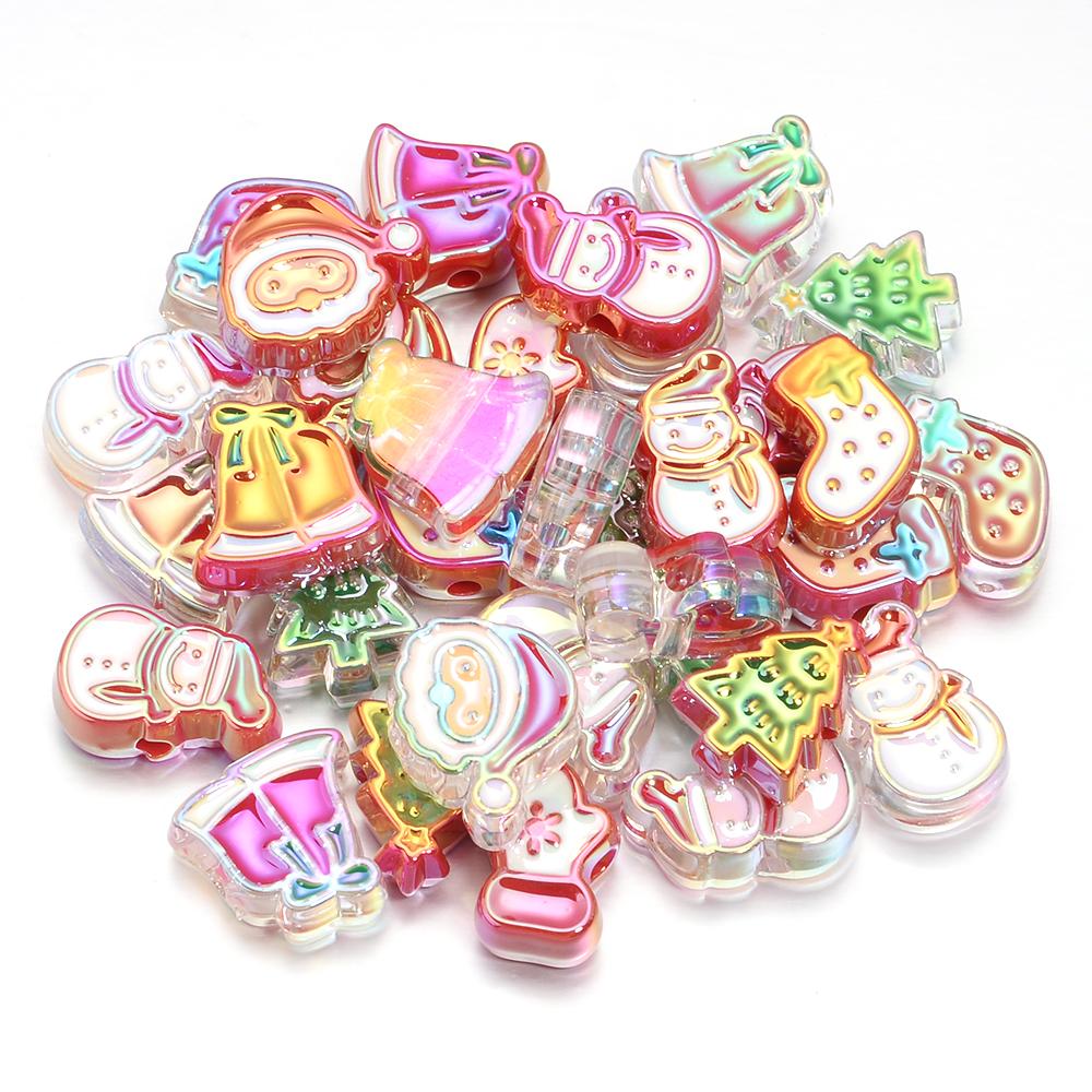 10pcs Christmas Series Acrylic Beads Santa Bell Christmas Socks Loose Beads For DIY Handmade Charm Bracelet Earring Jewelry Gift
