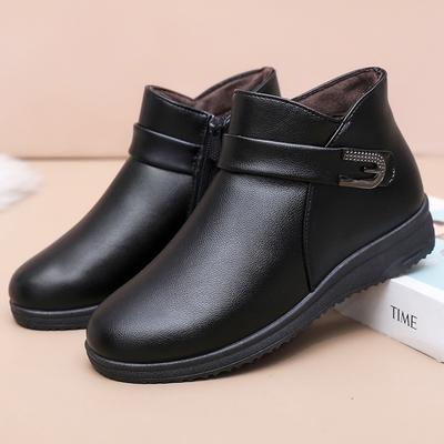 Обувь зимняя хлопковая обувь женская обувь сноубутсы бархатные теплые для пожилых нескользящие короткие ботинки мягкая подошва кожаная обувь