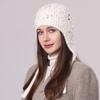 Женская вязаная шапка из кроличьего меха с пайетками, зимняя теплая универсальная шерстяная шапка, модная шапка-пуловер с завязками и защитой ушей