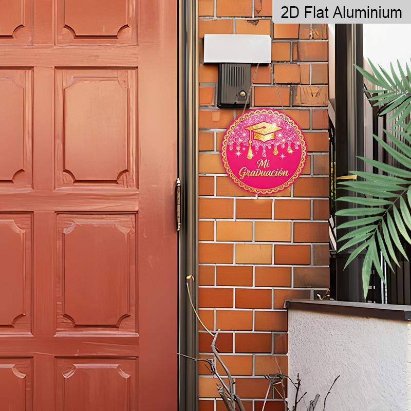 2D Flat Aluminum Graduation-themed Wall Hanging, Available in Multiple Sizes, Featuring A Spanish-style Pink and Gold Glitter Graduation Cap Design