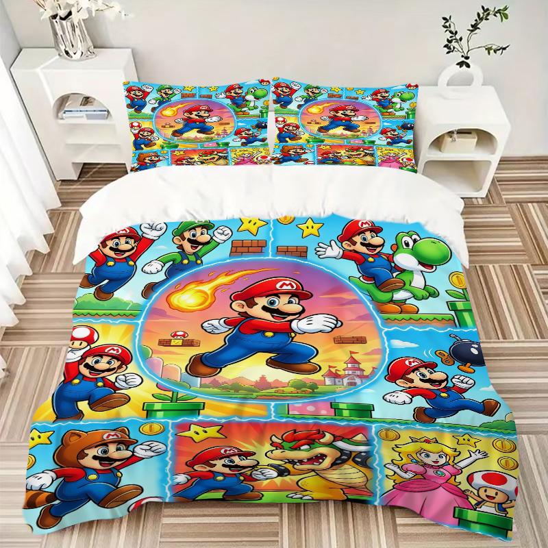 3 шт. Набор постельного белья Mario Bros Adventure Пододеяльник Наволочка Домашний Рождественский Xmas Хэллоуин Подарок 1 Пододеяльник 2 Наволочки M92426