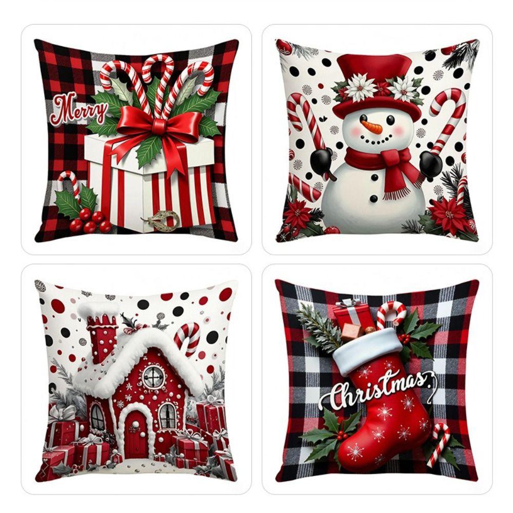Christmas Cushion Cover Christmas Tree Pattern Snowflake Christmas Pillow Cover 45x45cm Size Santa Claus Cartoon