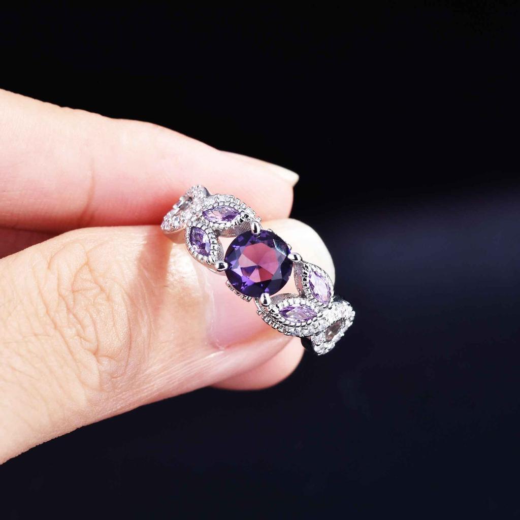100 %925 Sterling Silver Origin Amethyst Ring Females Anillos De Wedding Bands Amethyst Gemstone Wedding Bands Ring Box Women