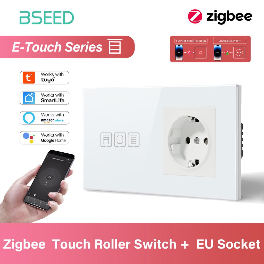 BSEED Zigbee Smart Blind Switch Electric Roller Shutter Switch With EU Socket USB Type-C Port Tuya Alexa Smart Life App E Series