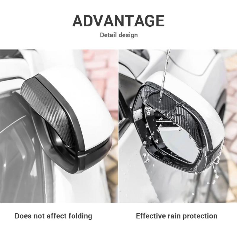2PCS Car Side Rear View Mirror Rain Eyebrow Visor Carbon Fiber Look Sun Shade Snow Guard Weather Shield Cover Auto Accessories