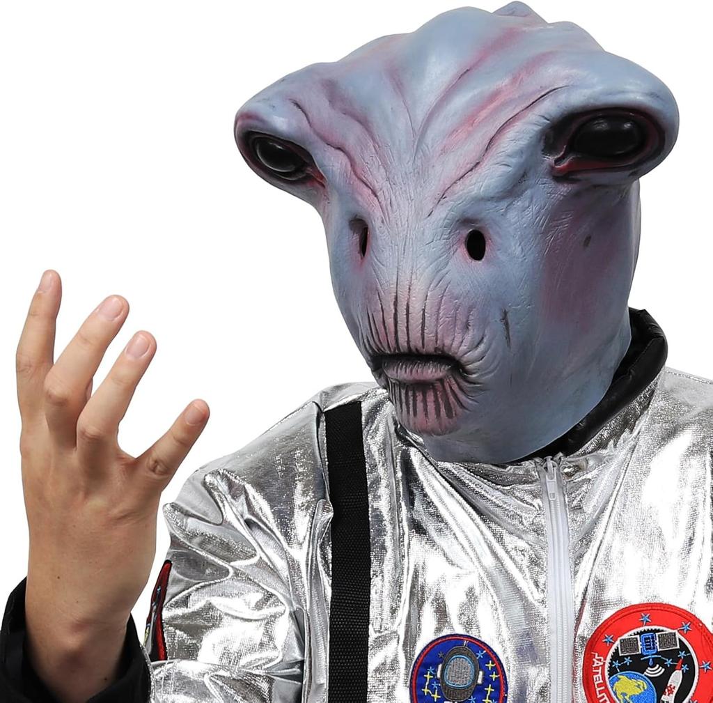 3D Realistic Alien Latex Full Head Masks UFO Prank Costume Halloween Cosplay Party Props Scary Party Decoration Novelty Mask
