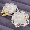 2Pcs Handmade Beaded Flower Button Clips, Elegant Faux Pearl and Frosted Flower Shirt Button Clips