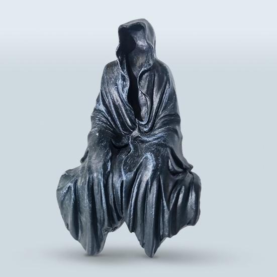 Grim Reaper Figurine Gothic Black Robe Death Resin Statue Sculpture Home Office Desktop Bookshelf Decoration Ornament Halloween Festival Gift