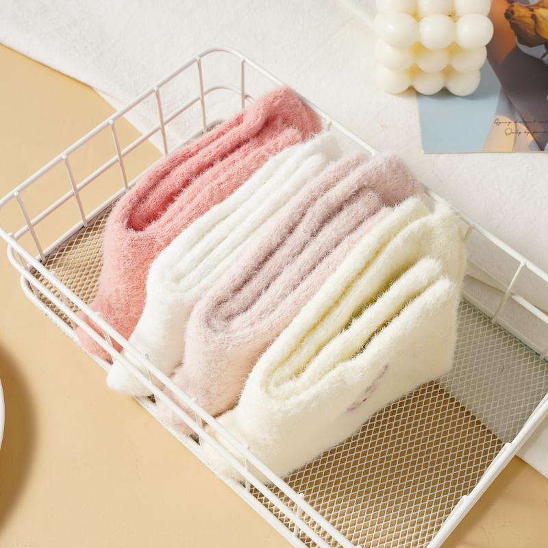 Women's Solid Color Home Socks Autumn and Winter Mid Calf Thickened Warm Mink Velvet Pile Socks