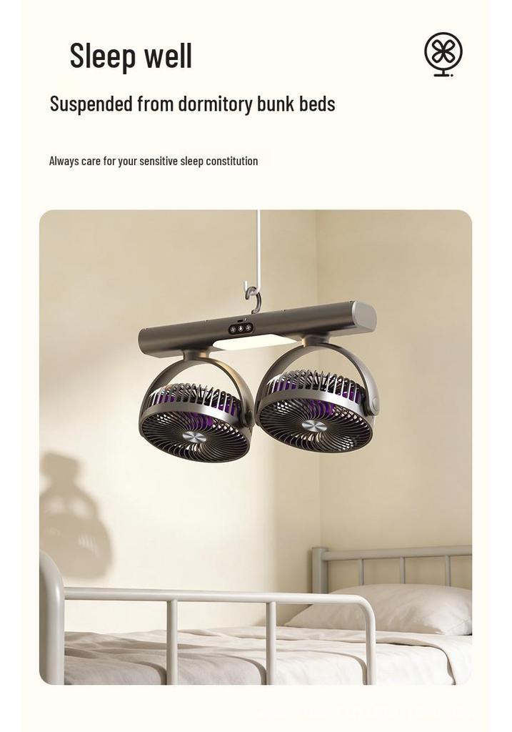 Multi-functional Dual-Head Oscillating Night Light & Silent Desktop Fan