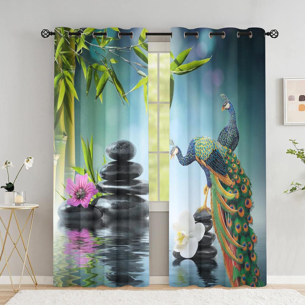 Peacock Flower Curtains For The Bedroom Animal Drapes In Living Room Curtin For Window Home Decor High Shading (70 %-90 %)2 Panel