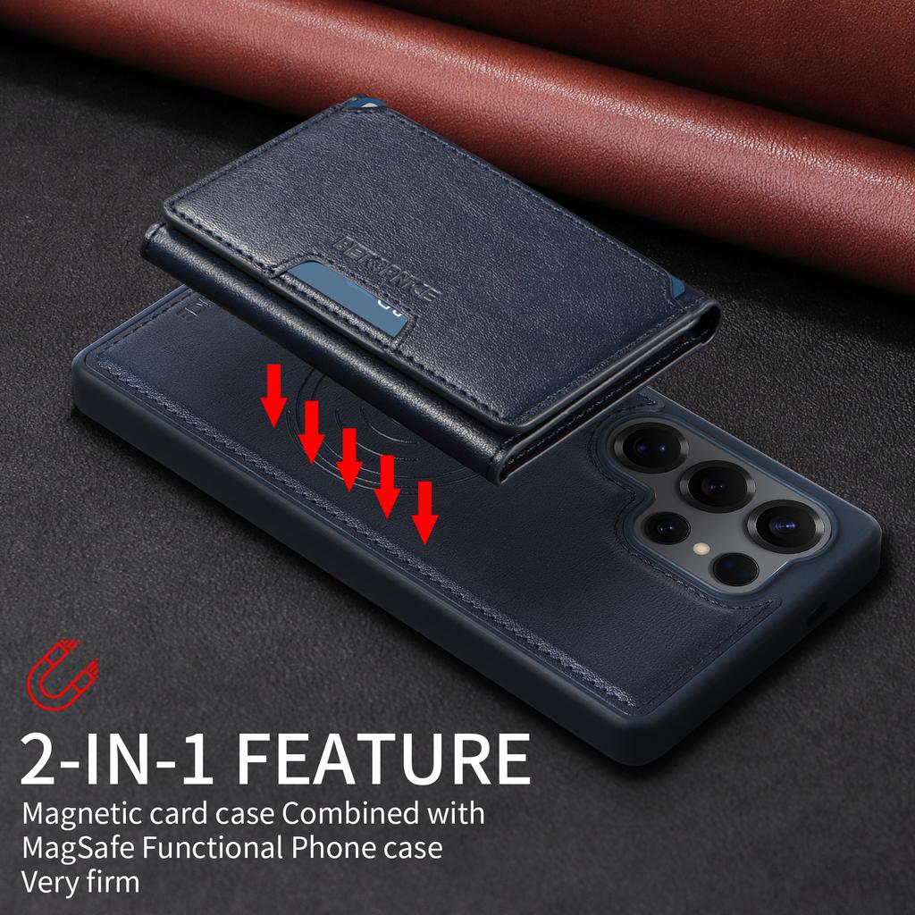 For Samsung Galaxy S25 Ultra Magnetic Case BETOPNICE Leather Phone Cover Kickstand with Detachable Card Bag