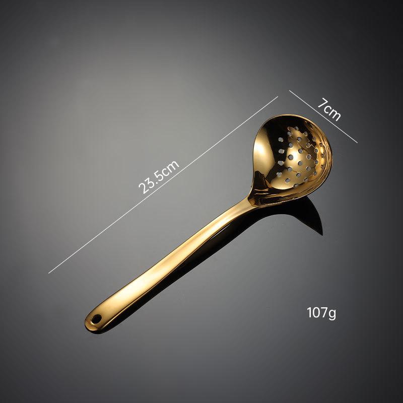 HANYANG 304 Stainless Steel Soup Shell Leakage Spoon Gold Titanium Plated Multi-specification Hot Pot Soup Spoon Household Kitchen Tableware