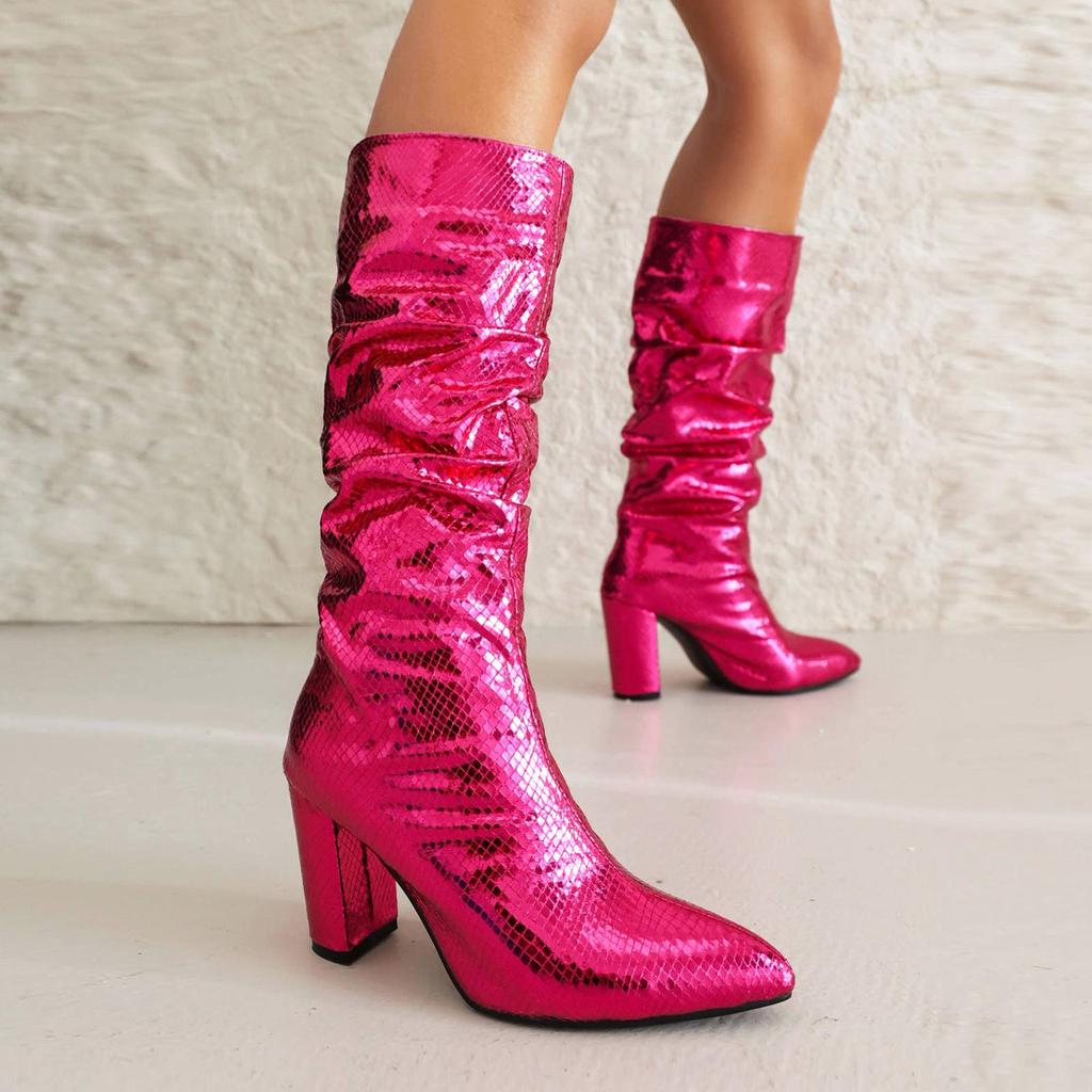 Q/New High-heeled Boots for Autumn and Winter, Fashionable Oversized Thick Heeled Women's Boots