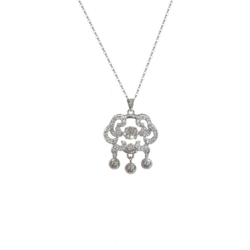 925 Silver Ruyi Peace Lock Necklace , Traditional Chinese Style Movable Pendant , Simple Elegant Clavicle Chain for Wome