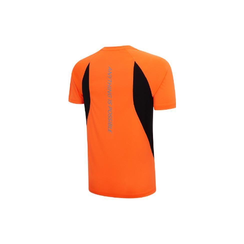 Li Ning Футболка с круглым вырезом и принтом букв, с короткими рукавами, мужская, топы, флуоресцентно-оранжевый, ATSQ169-2