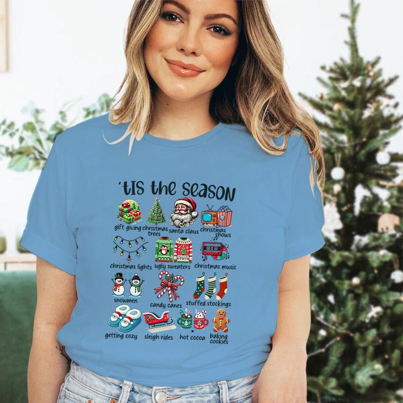 Retro Christmas Season Design TShirts Clothing Women Christmas Print Short Sleeve Tshirt Tops Oversized Tshirt Women Clothing