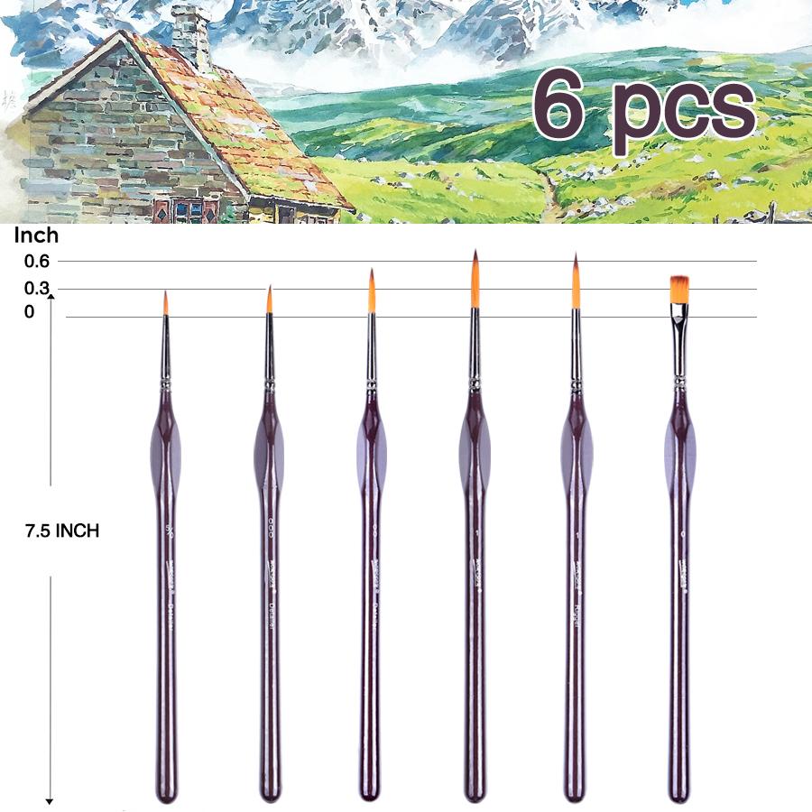 6 шт. Набор кистей для рисования с детализацией, набор кистей для миниатюрной живописи, небольших поделок, мини-моделей, акрила, акварели, масляной живописи