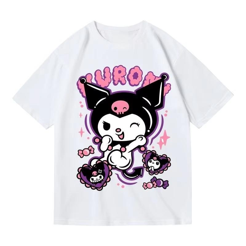 2026 Sanrio Kuromi Camiseta Casual Shortsleeve Roundneck Hotselling Womens summer loose and fashionable style