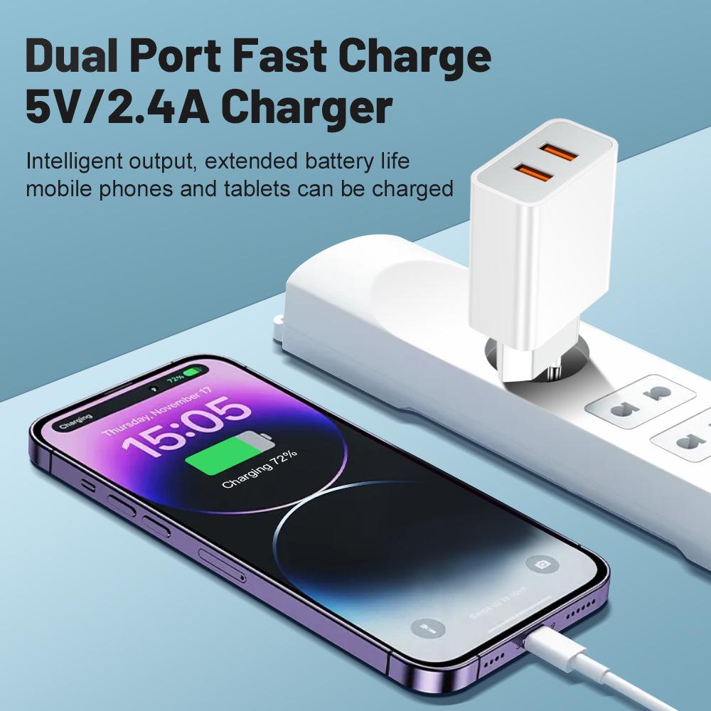 Двойное USB-зарядное устройство Mark 2.4A QC3.0 с 2 портами - Адаптер US/EU/UK для мобильных устройств