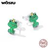 925 Sterling Silver Animals Cute Little Green Frog Stud Earrings For Women Fashion Party Jewelry Gift